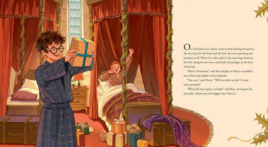 christmas-at-hogwarts-ron-harry-waking-up-text-web